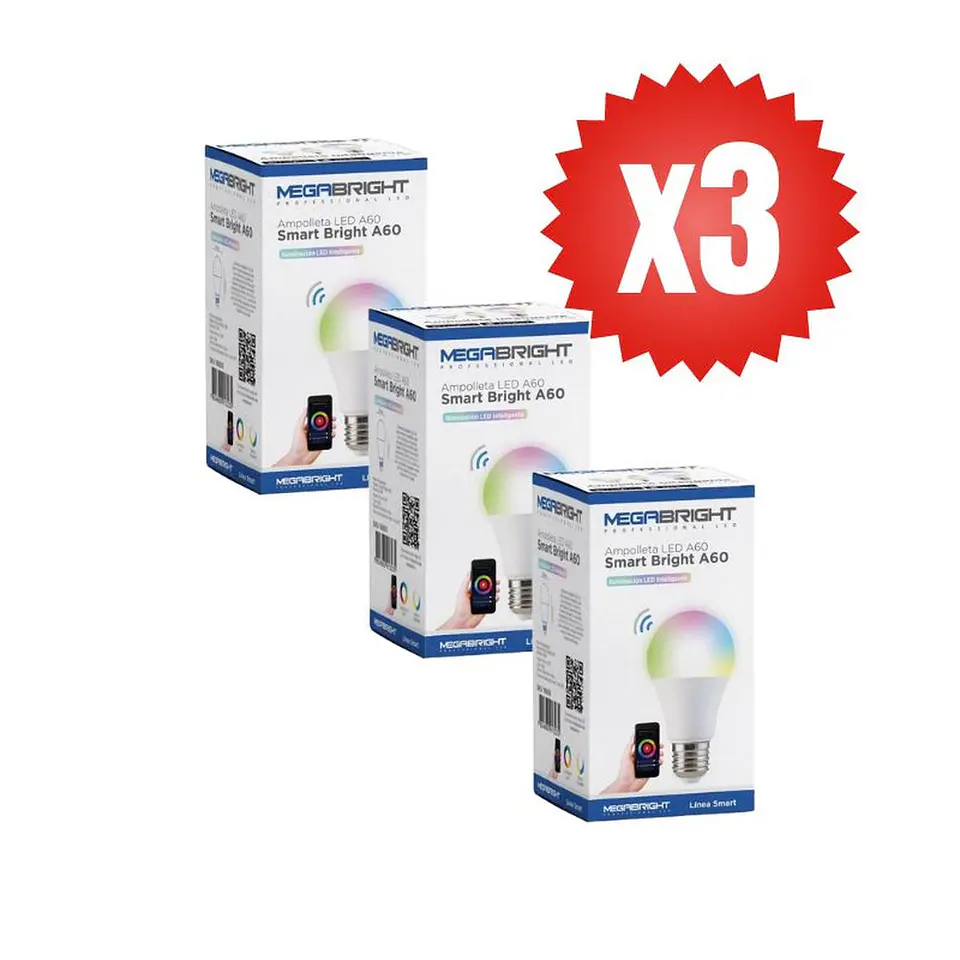 Pack 3 Ampolleta LED Smart Wifi 10w E27 Google Home Alexa 3