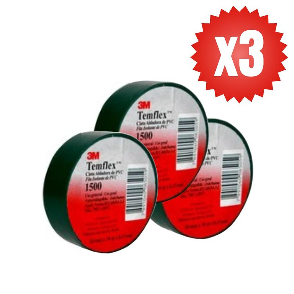 Pack 3 Cintas Aislante 3M 1500 10mts Negra 2