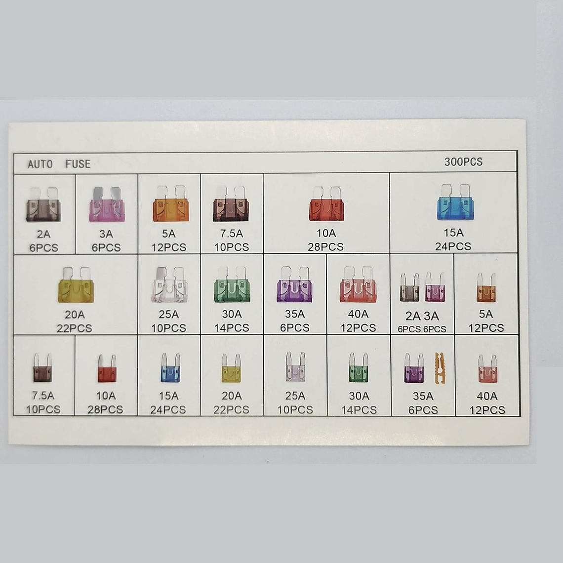 Kit Fusibles para Auto 300 unidades 2A-40A Medidas 7