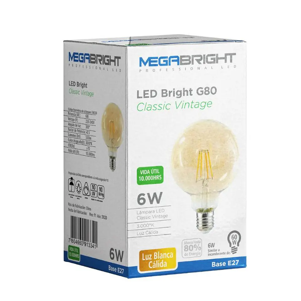 Pack 3un Ampolleta LED Bright Classic Vintage G80 6W 3000K 3