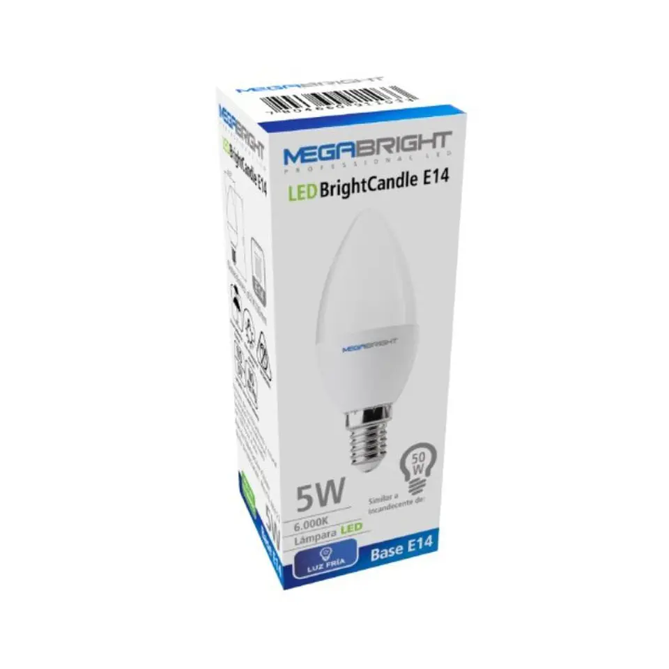 Pack 3un Ampolleta Led Vela 5w/Luz fria E14 Megabright 2