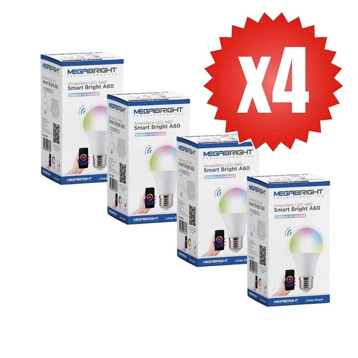 Pack 4 Ampolleta LED Smart Wifi 10w E27 Google Home Alexa 4