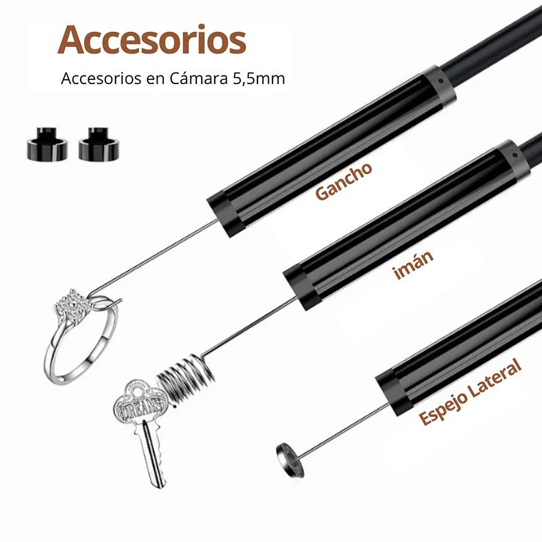 Monitor de inspección industrial tuberías y motores 5mts 5,5mm 4