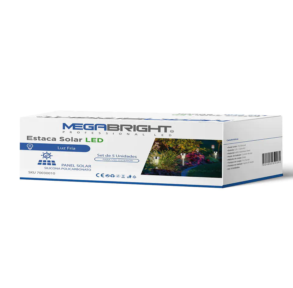 Set 5 Estacas Solares LED Megabright 6000K: Iluminación Exterior Automática IP54 3