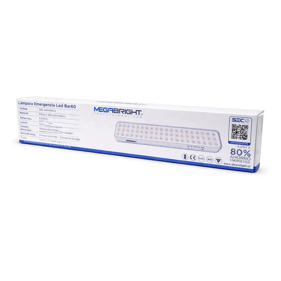 Lámpara de Emergencia LED Bar 60 Megabright: 60 LED / Batería Litio 4