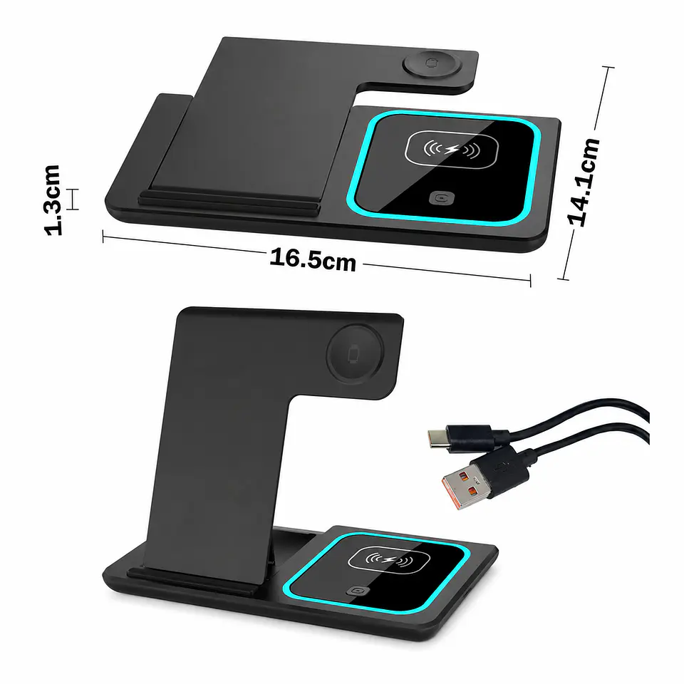 Cargador Inalámbrico 3 en 1 Pro Estación de Carga Rápida 15W Plegable 3