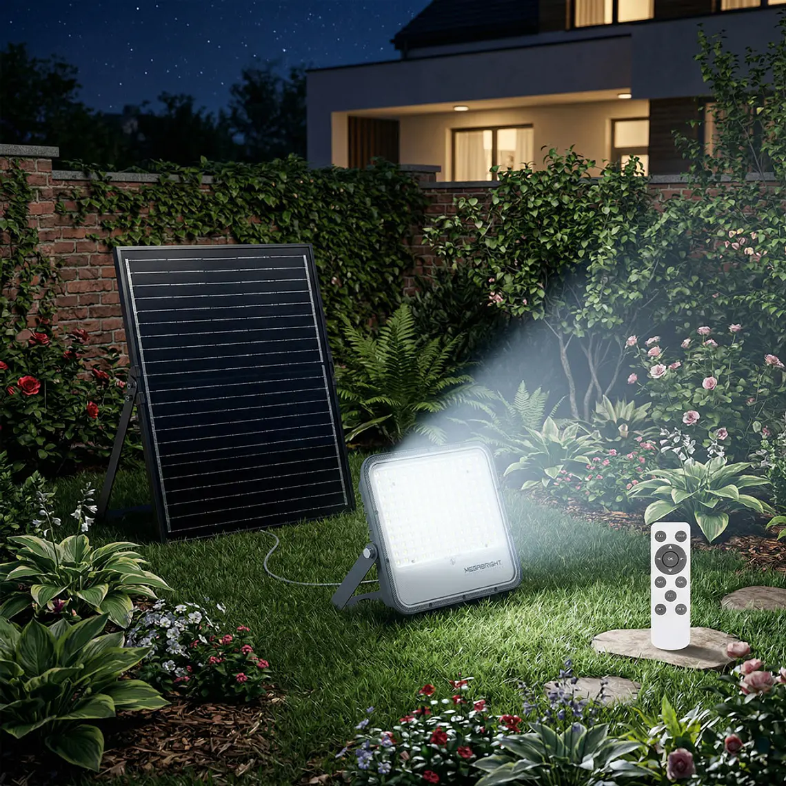 Proyector LED Solar Megabright 100W IP65 6500K Con Panel 2