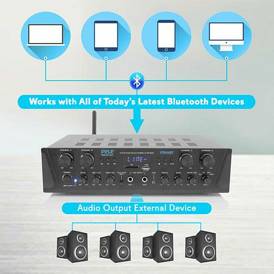 Receiver Pyle PTA44BT.5 ,4 canales, 500 watts, Bluetooth 