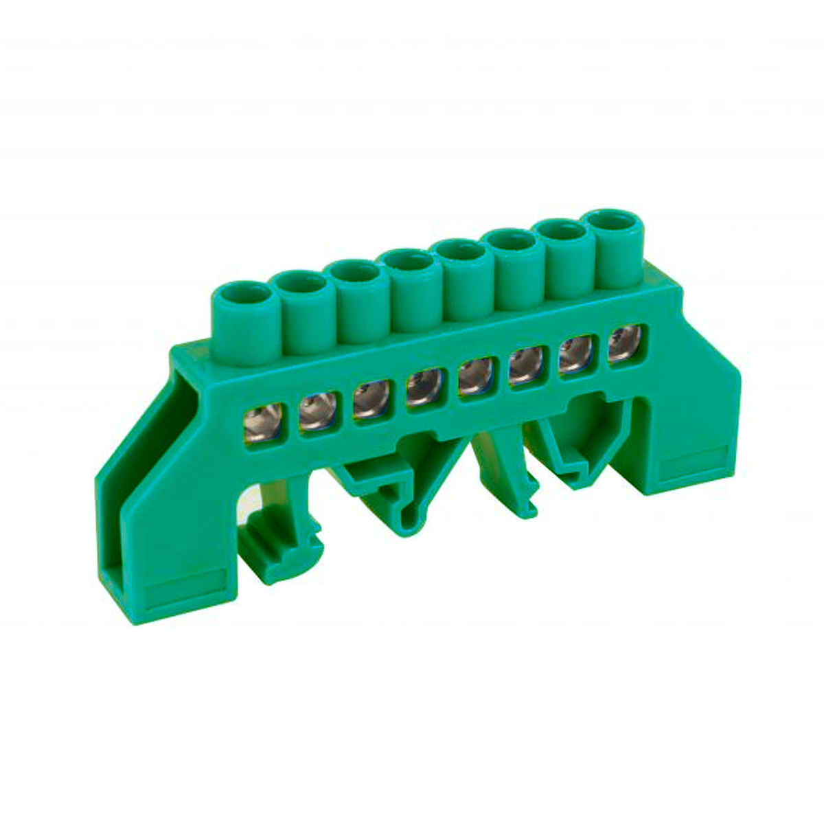 Barra de Conexión Aislada a Riel Din 8 Polos Color Verde