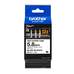 Cinta Termoretractil Brother HSE-211 6mm Negro En Blanco