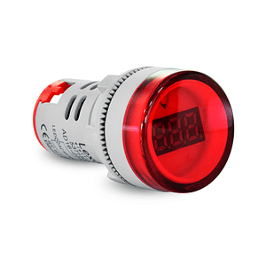 Luz Piloto LED Roja 22mm con Voltímetro 60-500V Visor Chico