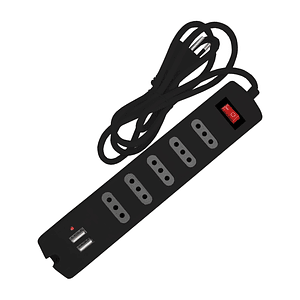 Alargador Multiple 5 Tomas + 2 USB Color Negro 3 Metros