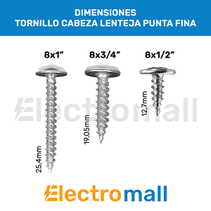 Tornillo Cabeza Lenteja Punta Fina 8 x 3/4