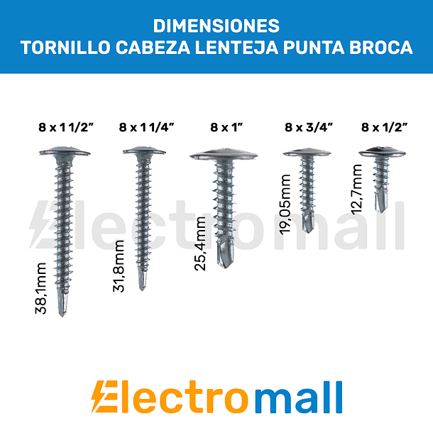 Tornillo Cabeza Lenteja Punta Broca 8 x 3/4