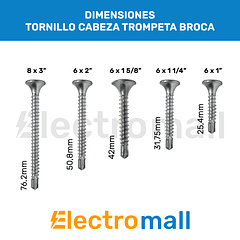 Tornillo Cabeza Plana Trompeta Punta Broca 6 x 1"