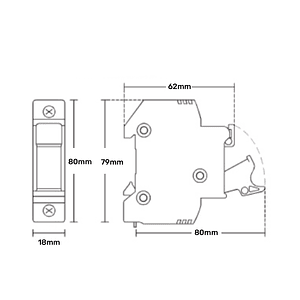 Portafusible 10x38 1 Polo con Visor Rojo 32A Riel Din