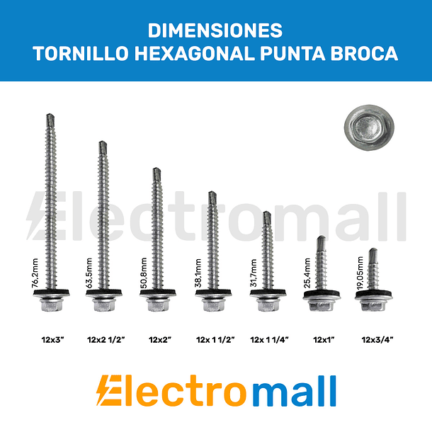 Tornillo Hexagonal Punta Broca 12 x 2