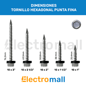 Tornillo Hexagonal Punta Fina 10 x 2