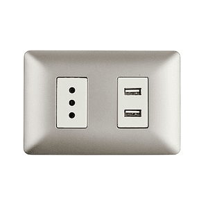Enchufe Simple 10A + Toma USB 220V Color Champagne