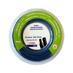 Manga Termocontraíble 4mm Libre de Halógenos 3 Metros Azul