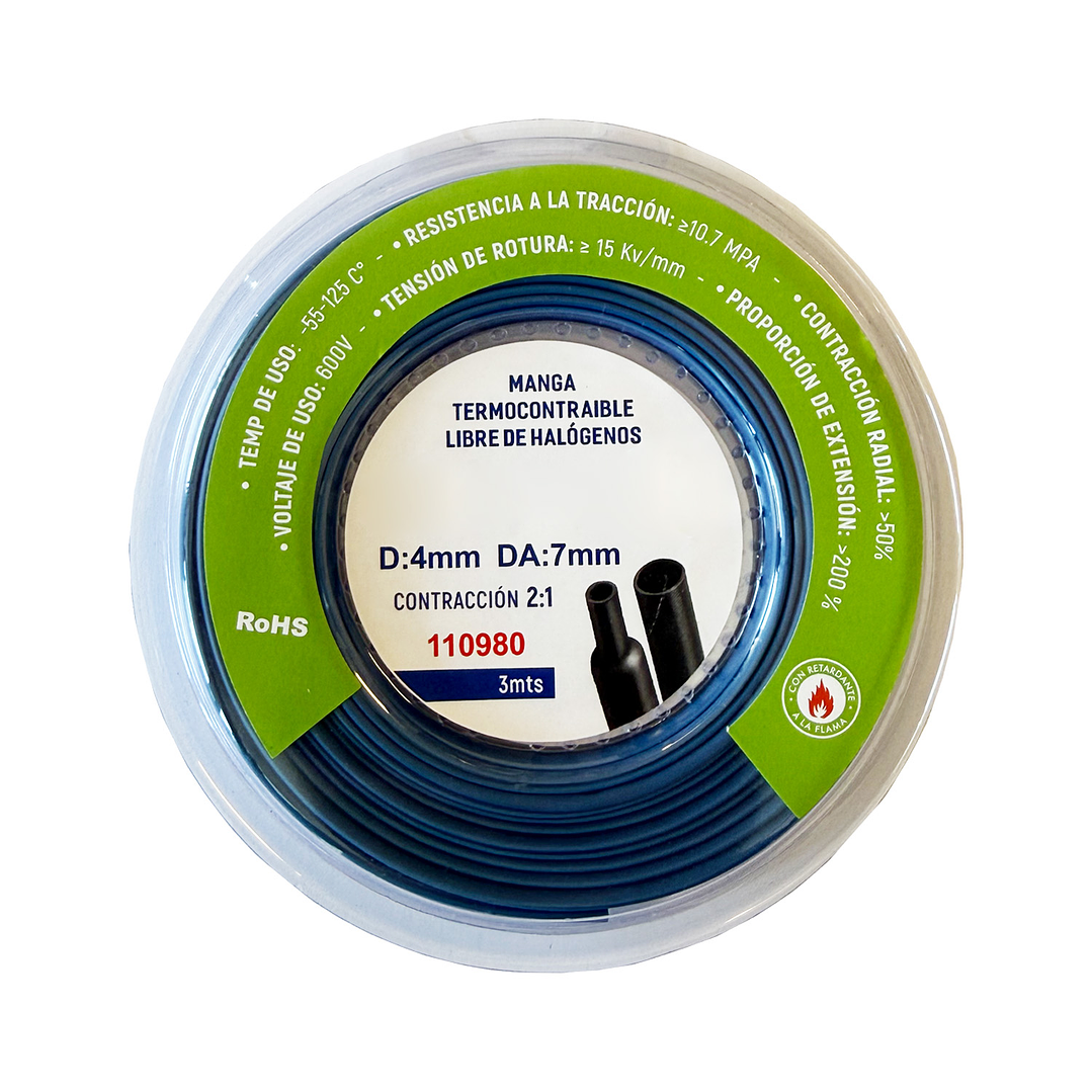 Manga Termocontraíble 4mm Libre de Halógenos 3 Metros Azul 1