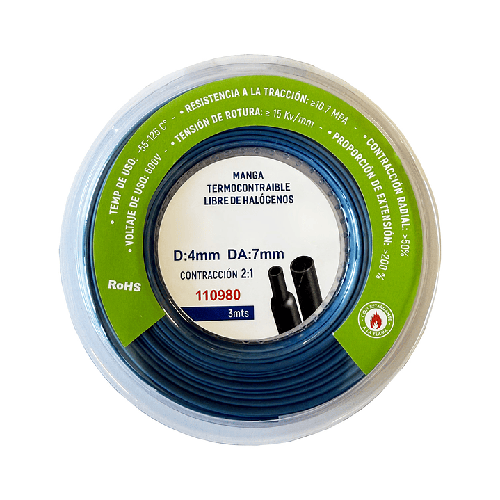 Manga Termocontraíble 4mm Libre de Halógenos 3 Metros Azul 1