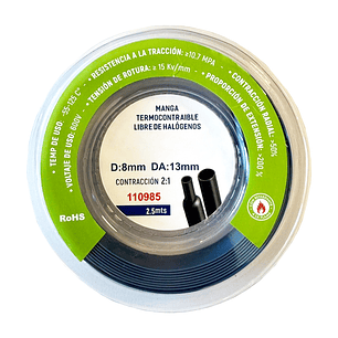 Manga Termocontraíble 8mm Libre de Halógenos 2,5 Metros Azul