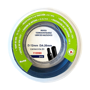 Manga Termocontraíble 12mm Libre de Halógenos 2 Metros Azul