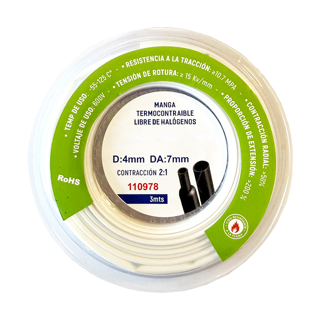 Manga Termocontraíble 4mm Libre de Halógenos 3 Metros Blanca 1