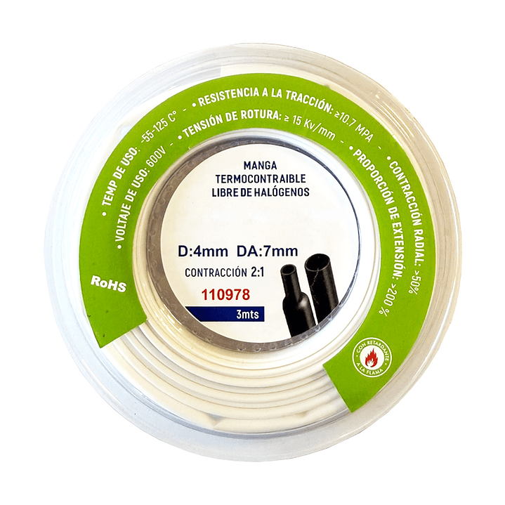 Manga Termocontraíble 4mm Libre de Halógenos 3 Metros Blanca 1