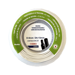 Manga Termocontraíble 8mm Libre de Halógenos 2,5m Blanca