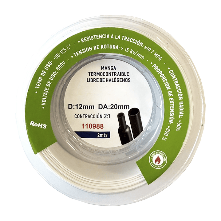 Manga Termocontraíble 12mm Libre de Halógenos 2m Blanca 1