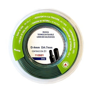 Manga Termocontraíble 4mm Libre de Halógenos 3m Verde