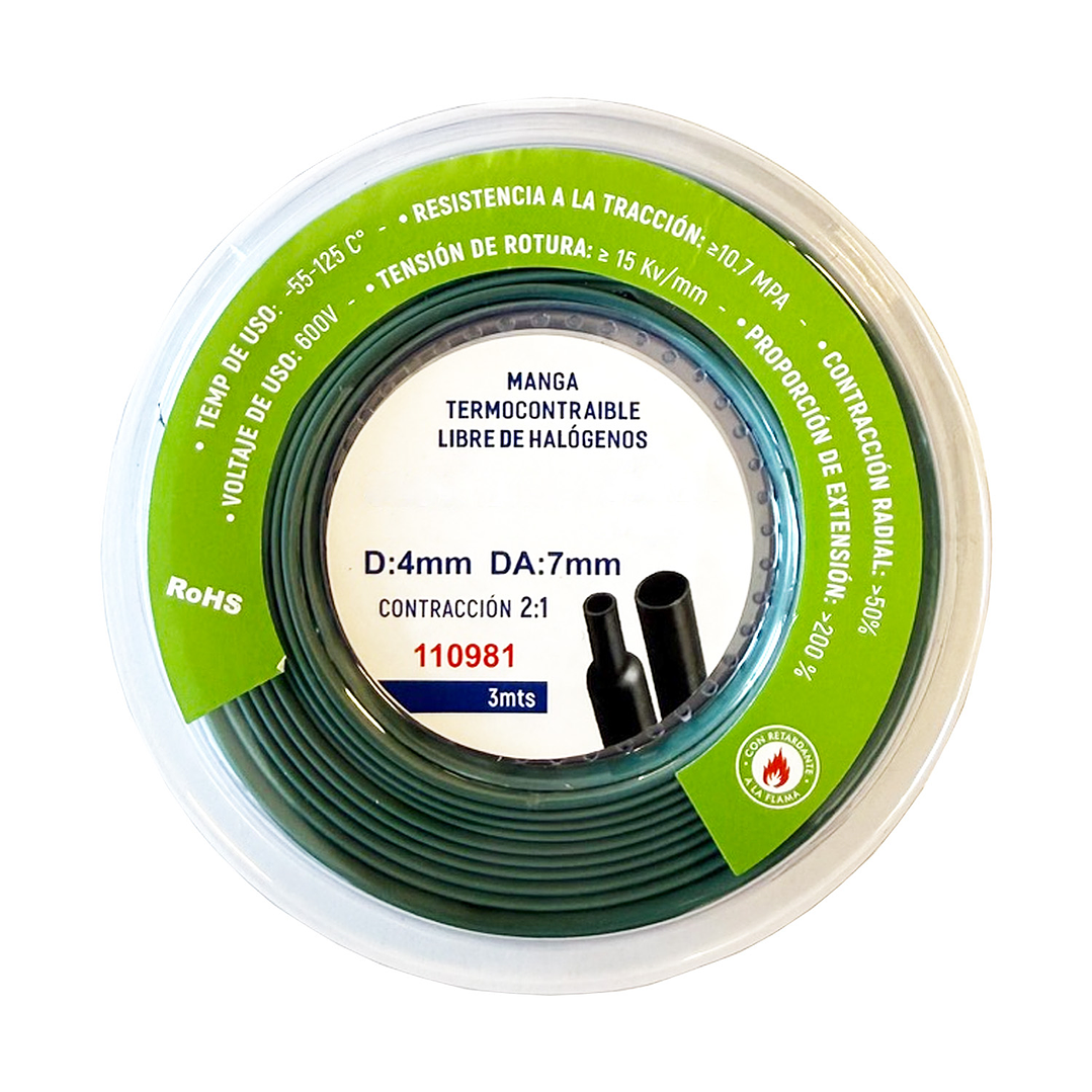 Manga Termocontraíble 4mm Libre de Halógenos 3m Verde 1