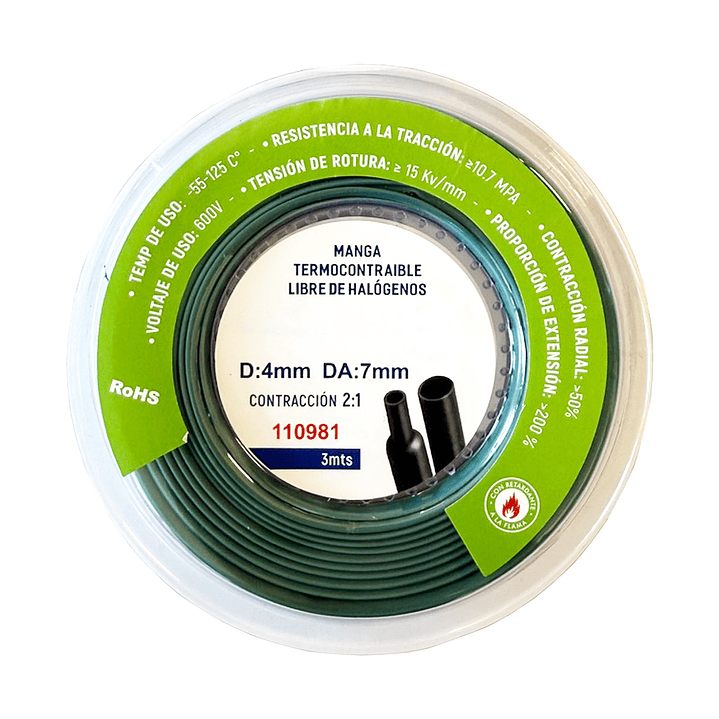 Manga Termocontraíble 4mm Libre de Halógenos 3m Verde 1