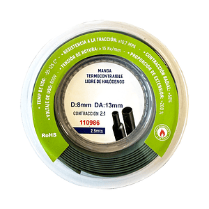 Manga Termocontraíble 8mm Libre de Halógenos 2,5m Verde