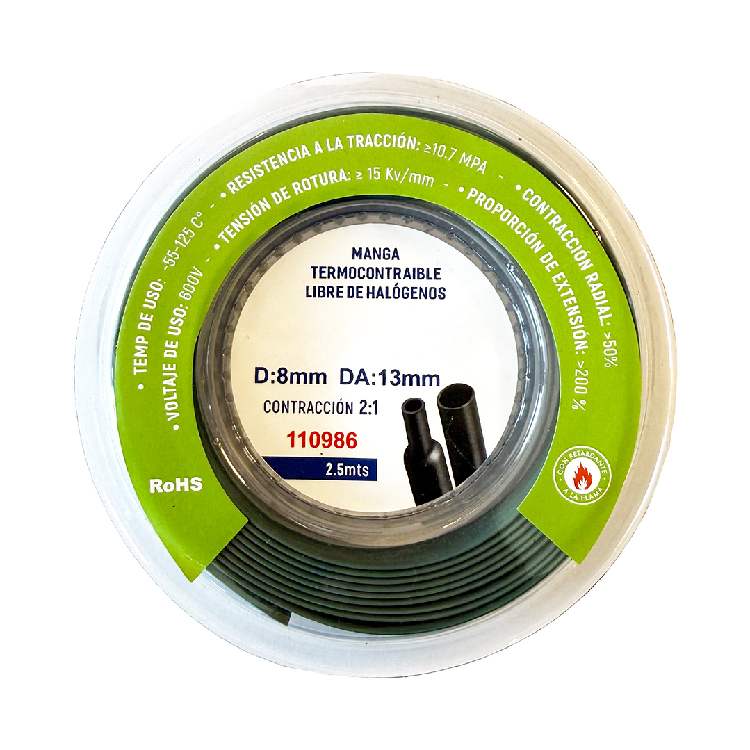 Manga Termocontraíble 8mm Libre de Halógenos 2,5m Verde 1