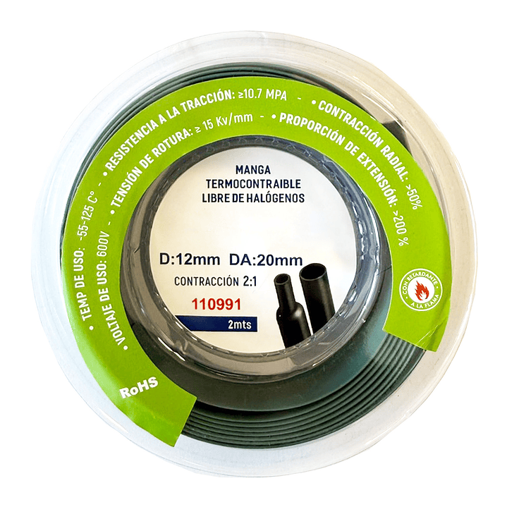 Manga Termocontraíble 12mm Libre de Halógenos 2m Verde 1