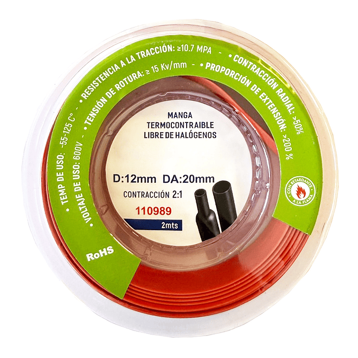 Manga Termocontraíble 12mm Libre de Halógenos 2m Rojo 1