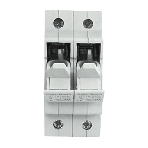 Portafusible 10x38 2 Polos con Visor Rojo 32A Riel Din