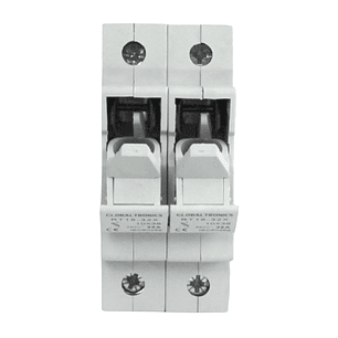 Portafusible 10x38 2 Polos con Visor Rojo 32A Riel Din