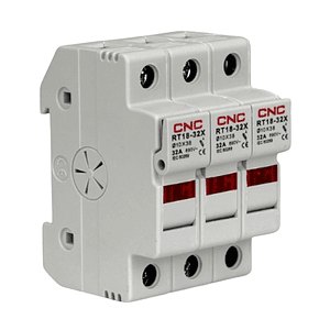 Portafusible 10x38 3 Polos con Visor Rojo 32A Riel Din