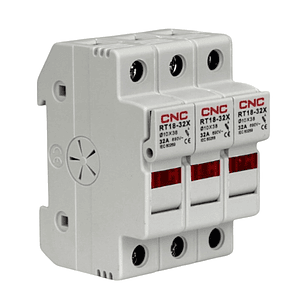 Portafusible 10x38 3 Polos con Visor Rojo 32A Riel Din