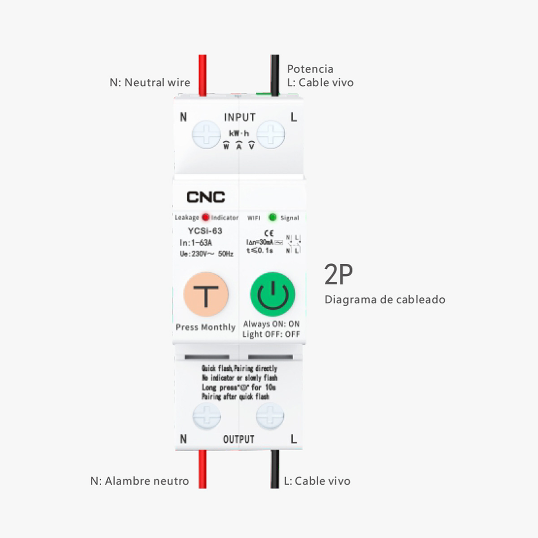 Interruptor Inteligente WiFi 2P 63A 30mA 240V CNC 4