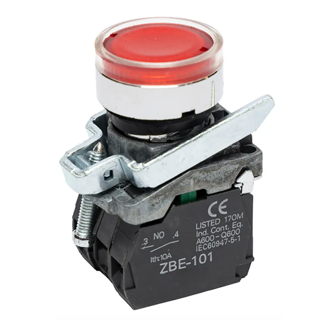 Pulsador Metálico Luminoso Rojo 1NC+1NO 22mm 1
