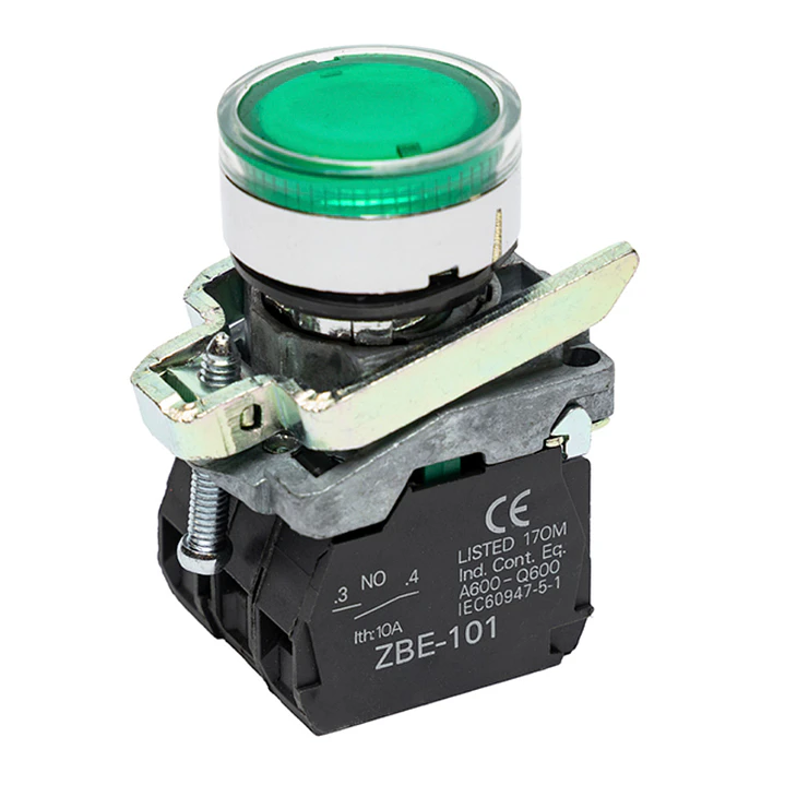 Pulsador Metálico Luminoso Verde 1NC+1NO 22mm 1