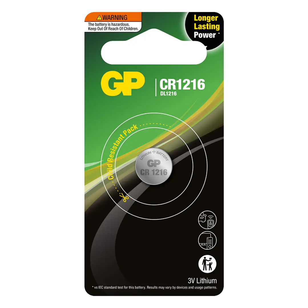 Pila Botón de Litio GP CR1216 3V 1 Unidad 1