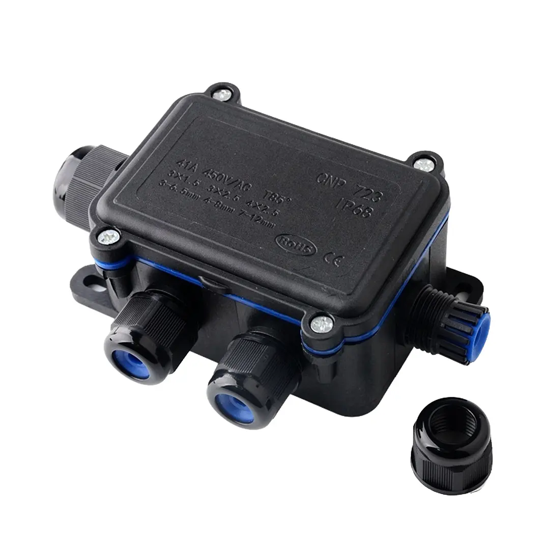 Caja Estanca de Conexión 1x3 Negra IP68 2