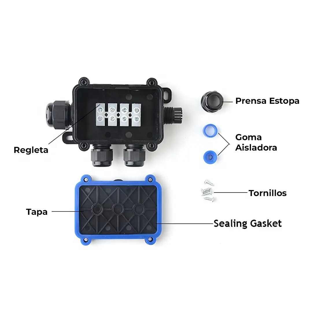 Caja Estanca de Conexión 1x3 Negra IP68 4