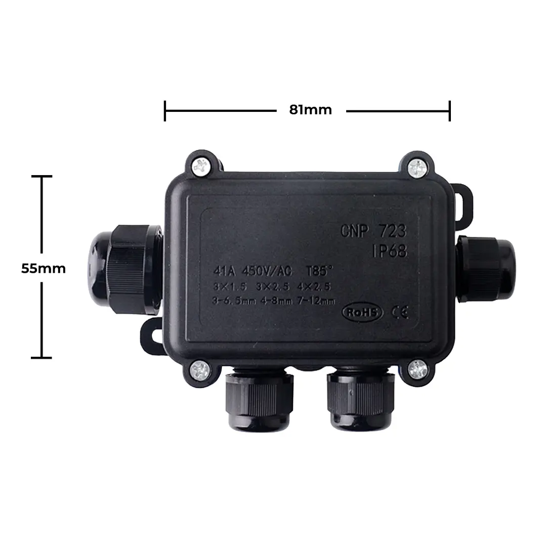 Caja Estanca de Conexión 1x3 Negra IP68 3